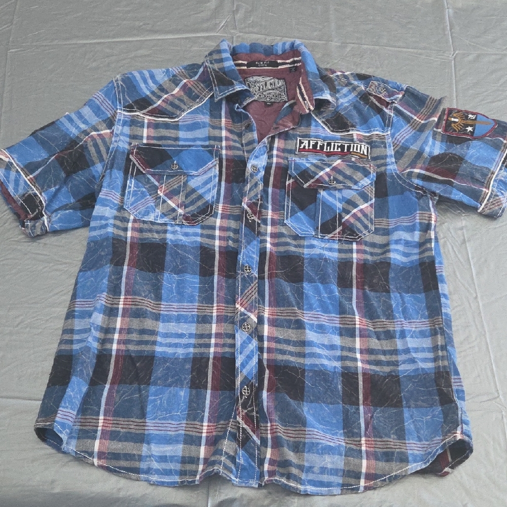 Affliction Maroon Label Graphic Short Sleeve Shirt Size XL
